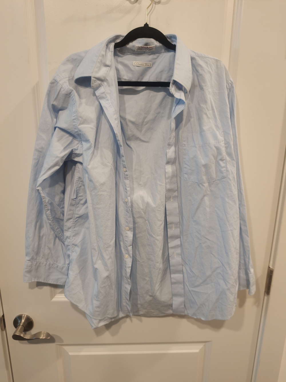 CHRISTIAN DIOR VINTAGE BUTTON-UP SHIRT | LIGHT BLUE | 100% Cotton | SIZE 17.5